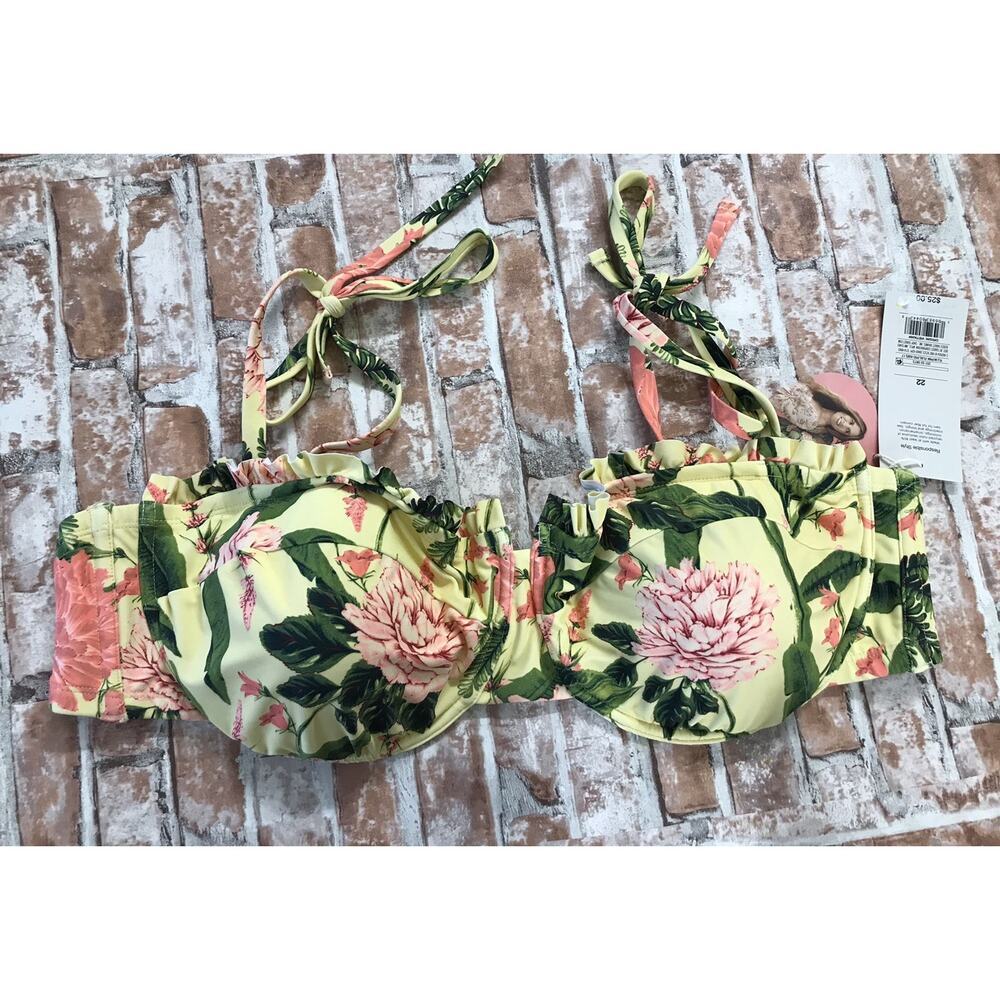 NWT agua benditta Blush/yellow Floral Print Tie Straps Bikini Top Size 22 color